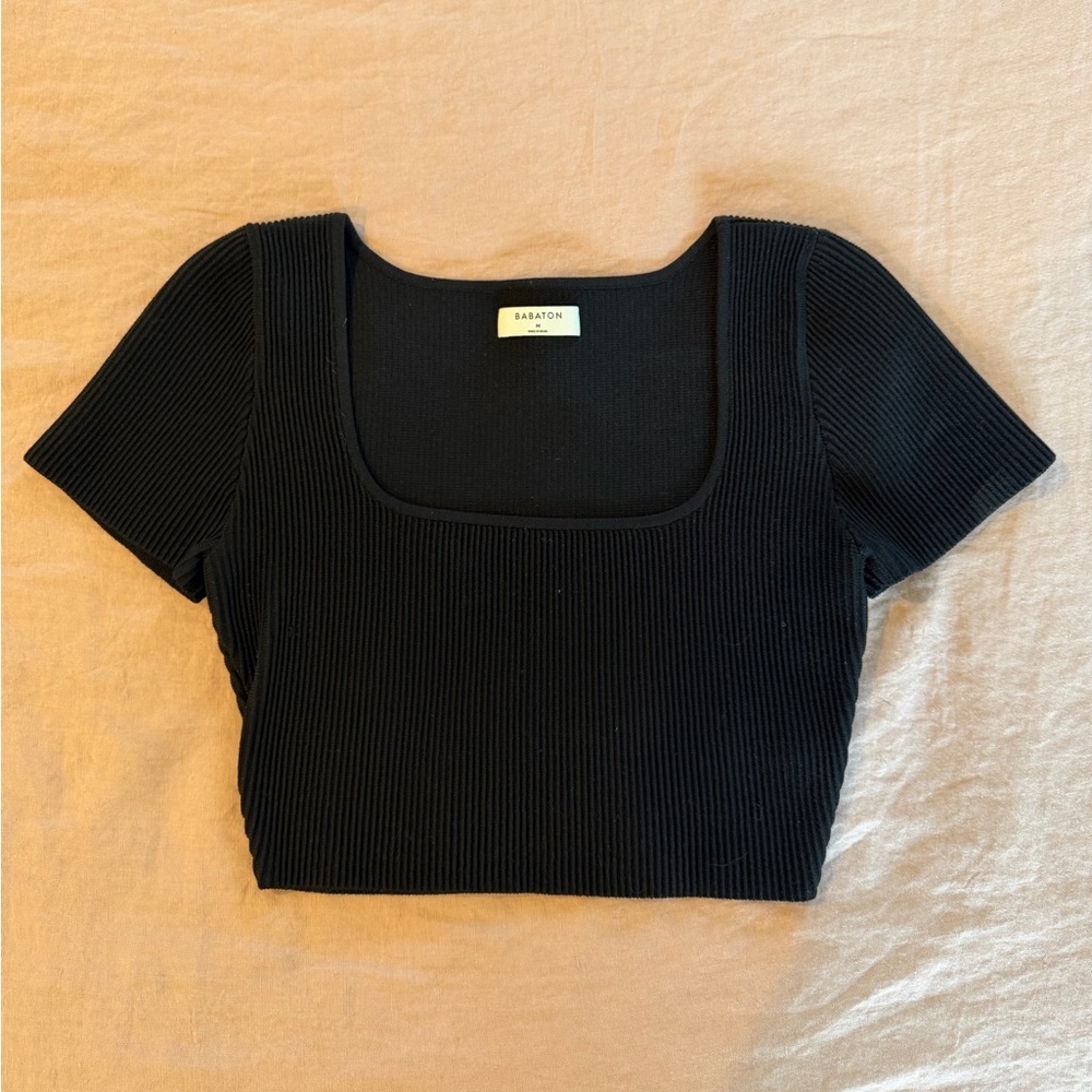 Aritzia Babaton Black Ribbed Crop Top